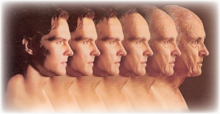 a row of men's faces from young to old