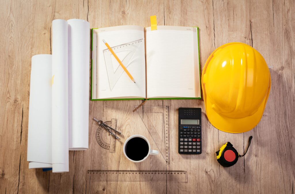 Architecture materials on desk