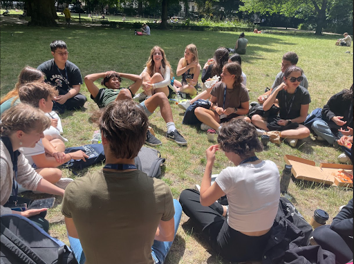 group of people gathering at the campus