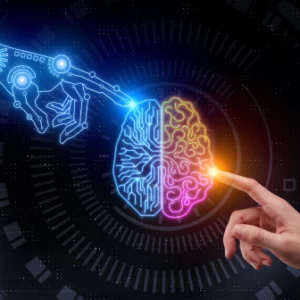 Artificial Intelligence future hand and human hand