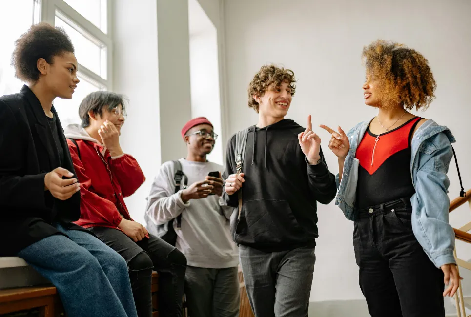 Group of students communicating with each other