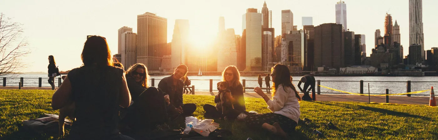 Students in a study group outside in New York