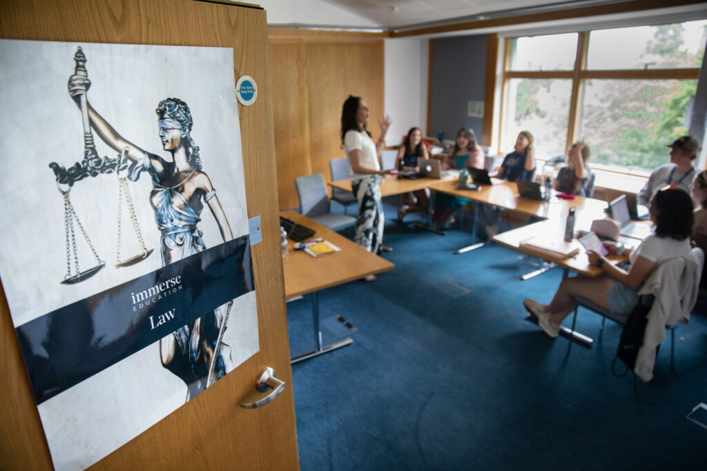 Students and a teacher in the law classroom