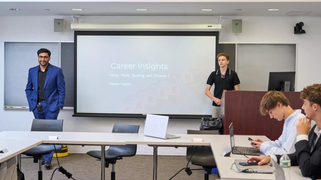 Students attending a 'Career Insights' presentation at Immerse Education.
